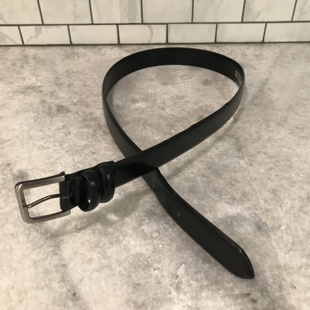 Bosca Belt Mens 38 Black Leather Silver Buckle Preppy Quiet Luxury Classic